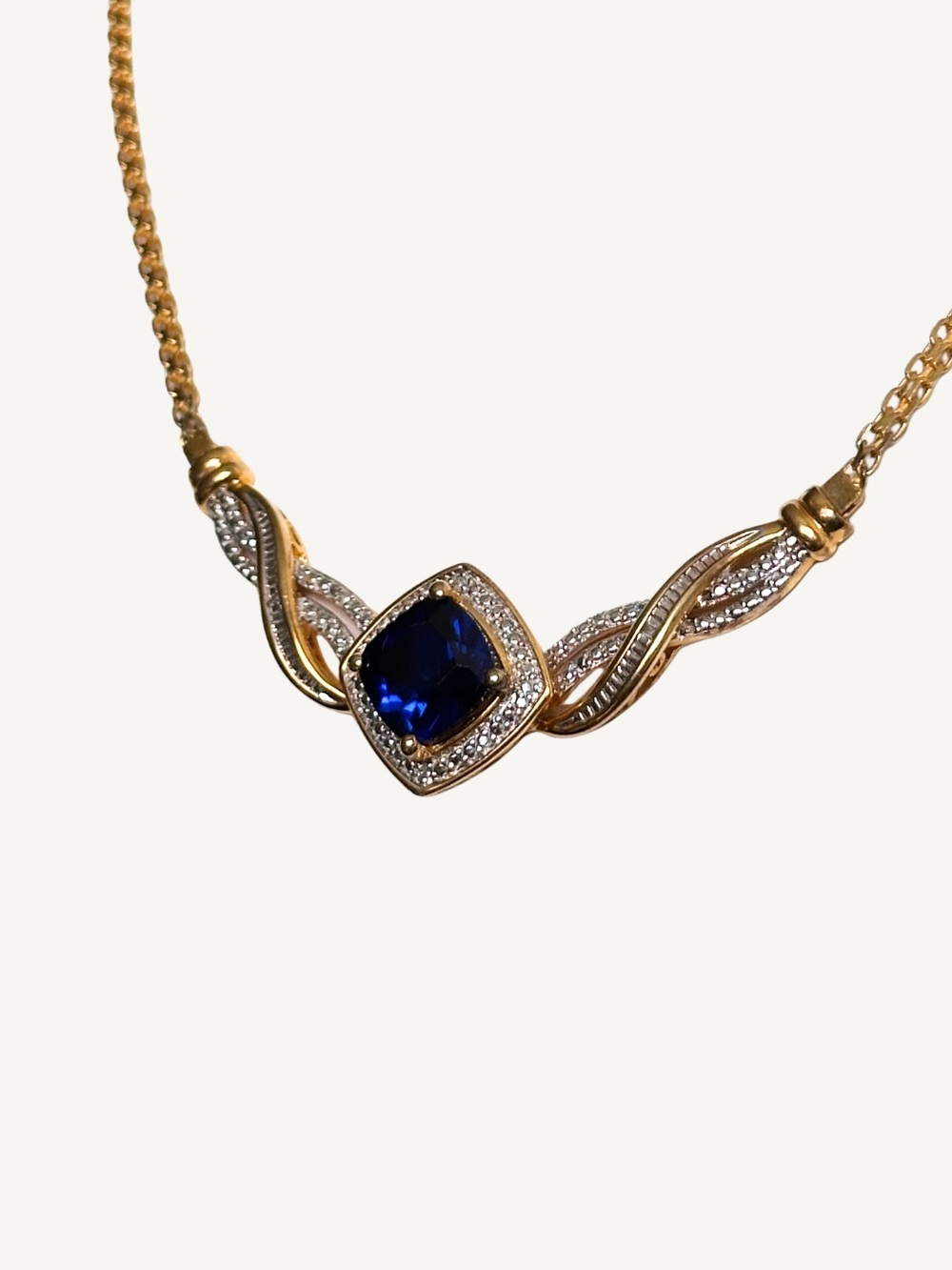 Sapphire and Diamond Choker 16" Necklace 7.9g Vermeil Sterling Silver - Picture 3 of 7
